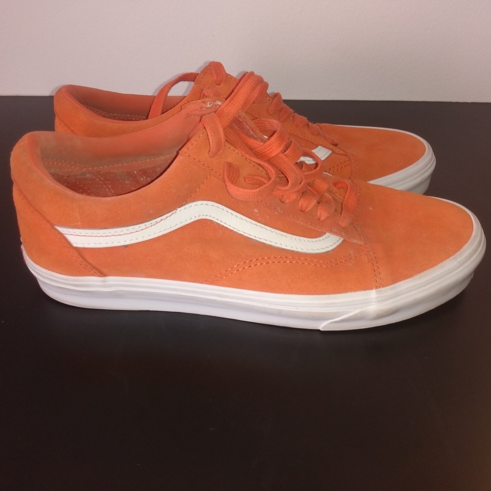 Vans Men's Orange Suede Sneakers with White Stripe